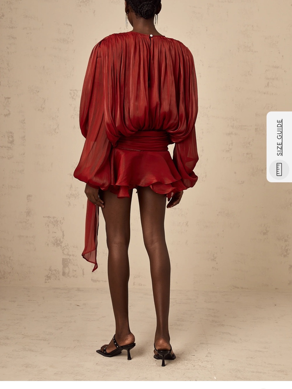 Silky Red Long-Sleeve Mini Dress - Picture 3 of 6